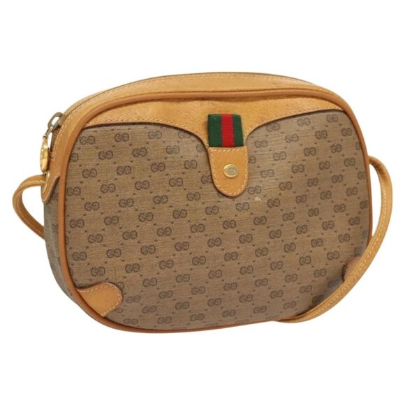 GUCCI GG Supreme Web Sherry Line Bag PVC Beige Gold 164 02 066 Auth yk18484 - Picture 1 of 16
